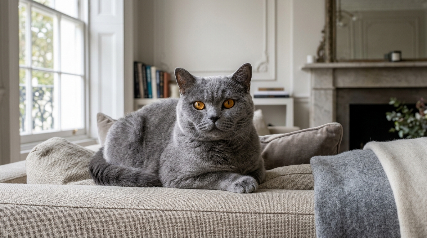 Editorial British Shorthair cat with amber eyes