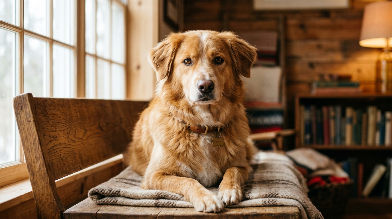 Soulful portrait of Australian Shepherd dog