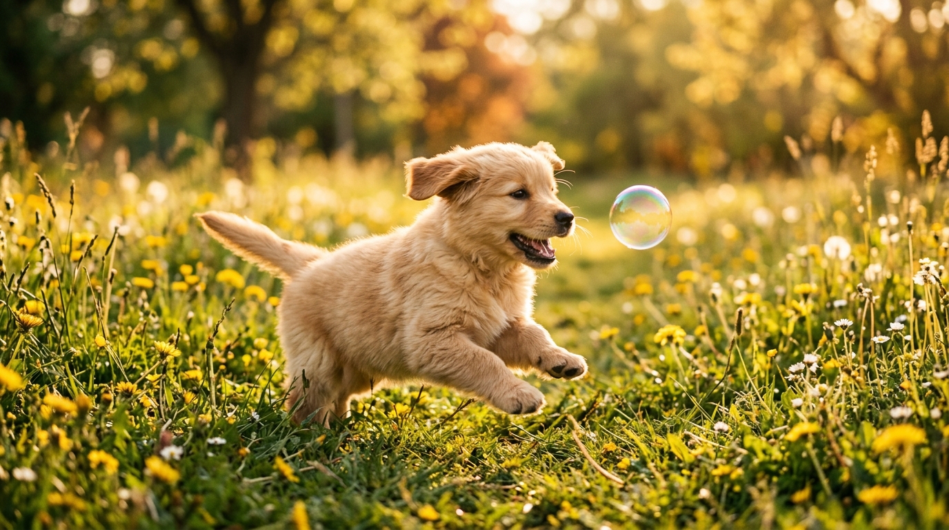 Golden retriever pup learning playfully